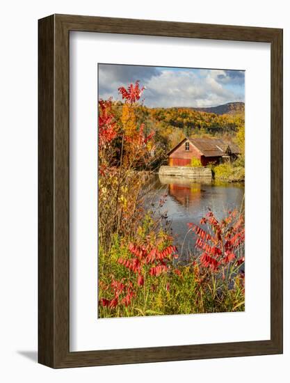 USA, Vermont, Moscow, mill on Little River pond there, fall foliage-Alison Jones-Framed Photographic Print