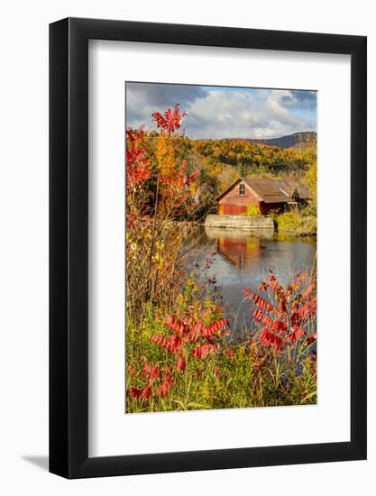 USA, Vermont, Moscow, mill on Little River pond there, fall foliage-Alison Jones-Framed Photographic Print
