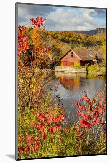 USA, Vermont, Moscow, mill on Little River pond there, fall foliage-Alison Jones-Mounted Photographic Print