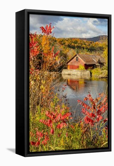 USA, Vermont, Moscow, mill on Little River pond there, fall foliage-Alison Jones-Framed Premier Image Canvas