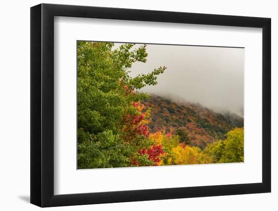 USA, Vermont, New England, Stowe Mt. Mansfield parking lot view with fog on mountains-Alison Jones-Framed Photographic Print