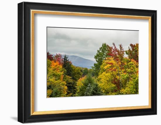 USA, Vermont, New England, Stowe Mt. Mansfield parking lot view with fog on mountains-Alison Jones-Framed Photographic Print