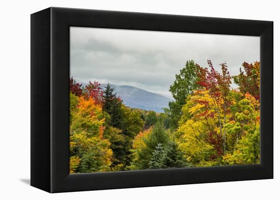 USA, Vermont, New England, Stowe Mt. Mansfield parking lot view with fog on mountains-Alison Jones-Framed Premier Image Canvas