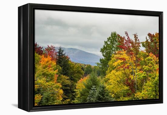 USA, Vermont, New England, Stowe Mt. Mansfield parking lot view with fog on mountains-Alison Jones-Framed Premier Image Canvas