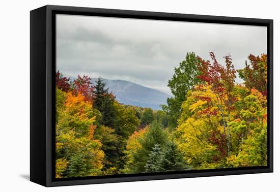 USA, Vermont, New England, Stowe Mt. Mansfield parking lot view with fog on mountains-Alison Jones-Framed Premier Image Canvas