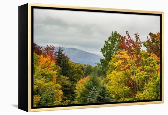 USA, Vermont, New England, Stowe Mt. Mansfield parking lot view with fog on mountains-Alison Jones-Framed Premier Image Canvas