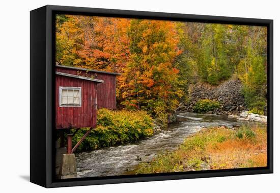 USA, Vermont, Stowe, red mill on Little River as it flows south of Stowe to Winooski River-Alison Jones-Framed Premier Image Canvas