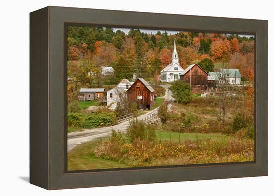 USA, Vermont, Waits River. New England Town with Church and Barn-Bill Bachmann-Framed Premier Image Canvas