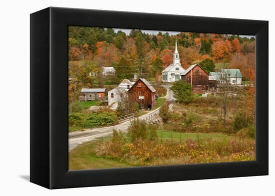 USA, Vermont, Waits River. New England Town with Church and Barn-Bill Bachmann-Framed Premier Image Canvas