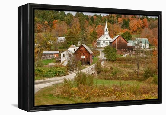 USA, Vermont, Waits River. New England Town with Church and Barn-Bill Bachmann-Framed Premier Image Canvas