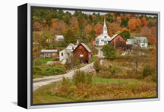 USA, Vermont, Waits River. New England Town with Church and Barn-Bill Bachmann-Framed Premier Image Canvas