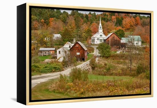 USA, Vermont, Waits River. New England Town with Church and Barn-Bill Bachmann-Framed Premier Image Canvas