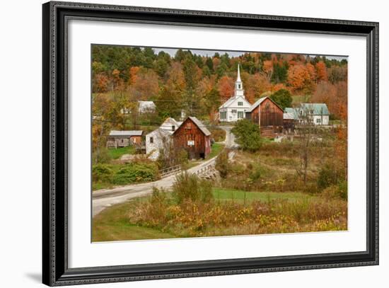 USA, Vermont, Waits River. New England Town with Church and Barn-Bill Bachmann-Framed Photographic Print