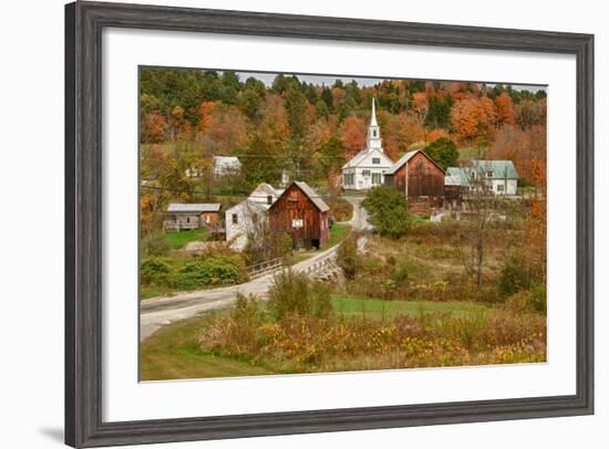 USA, Vermont, Waits River. New England Town with Church and Barn-Bill Bachmann-Framed Photographic Print
