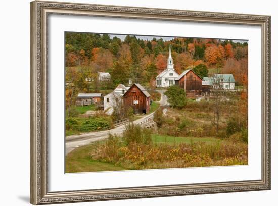 USA, Vermont, Waits River. New England Town with Church and Barn-Bill Bachmann-Framed Photographic Print