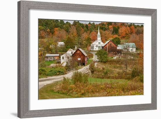 USA, Vermont, Waits River. New England Town with Church and Barn-Bill Bachmann-Framed Photographic Print