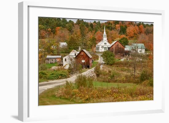 USA, Vermont, Waits River. New England Town with Church and Barn-Bill Bachmann-Framed Photographic Print