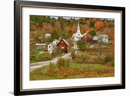 USA, Vermont, Waits River. New England Town with Church and Barn-Bill Bachmann-Framed Photographic Print