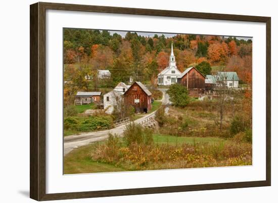 USA, Vermont, Waits River. New England Town with Church and Barn-Bill Bachmann-Framed Photographic Print