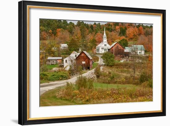 USA, Vermont, Waits River. New England Town with Church and Barn-Bill Bachmann-Framed Photographic Print