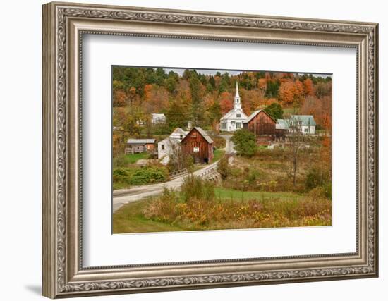 USA, Vermont, Waits River. New England Town with Church and Barn-Bill Bachmann-Framed Photographic Print