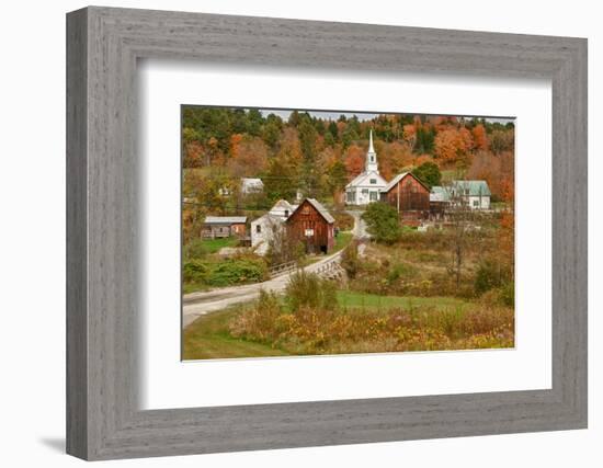 USA, Vermont, Waits River. New England Town with Church and Barn-Bill Bachmann-Framed Photographic Print