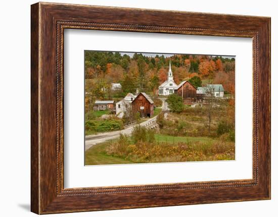 USA, Vermont, Waits River. New England Town with Church and Barn-Bill Bachmann-Framed Photographic Print