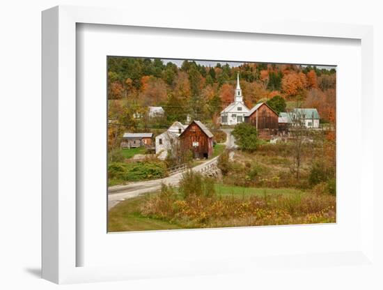 USA, Vermont, Waits River. New England Town with Church and Barn-Bill Bachmann-Framed Photographic Print