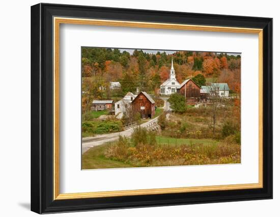 USA, Vermont, Waits River. New England Town with Church and Barn-Bill Bachmann-Framed Photographic Print