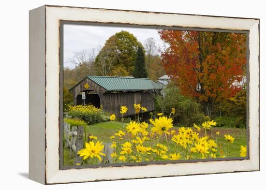 USA, Vermont, Waterville. Church Street Covered Bridge in Fall-Bill Bachmann-Framed Premier Image Canvas