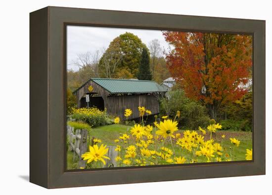 USA, Vermont, Waterville. Church Street Covered Bridge in Fall-Bill Bachmann-Framed Premier Image Canvas