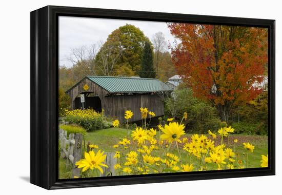 USA, Vermont, Waterville. Church Street Covered Bridge in Fall-Bill Bachmann-Framed Premier Image Canvas