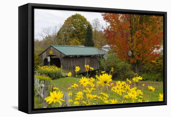 USA, Vermont, Waterville. Church Street Covered Bridge in Fall-Bill Bachmann-Framed Premier Image Canvas