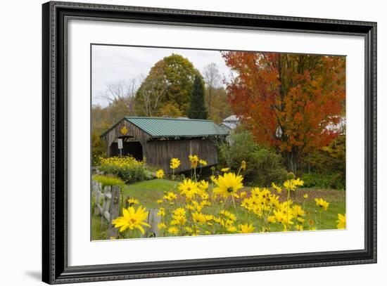 USA, Vermont, Waterville. Church Street Covered Bridge in Fall-Bill Bachmann-Framed Photographic Print