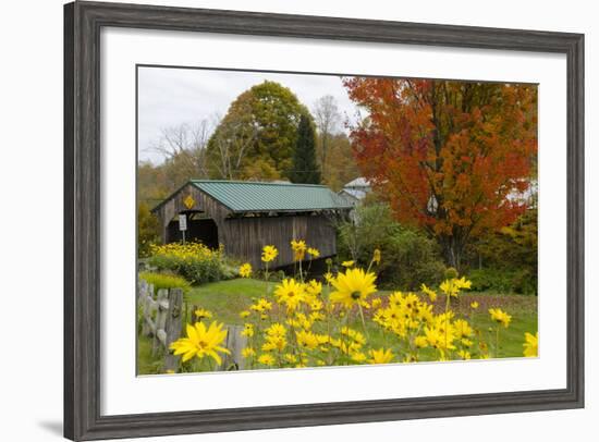 USA, Vermont, Waterville. Church Street Covered Bridge in Fall-Bill Bachmann-Framed Photographic Print