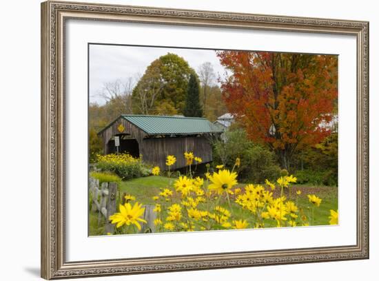 USA, Vermont, Waterville. Church Street Covered Bridge in Fall-Bill Bachmann-Framed Photographic Print