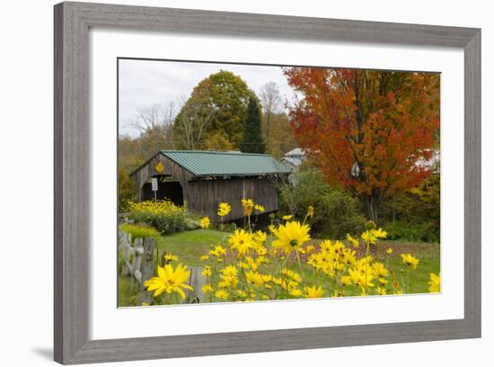 USA, Vermont, Waterville. Church Street Covered Bridge in Fall-Bill Bachmann-Framed Photographic Print