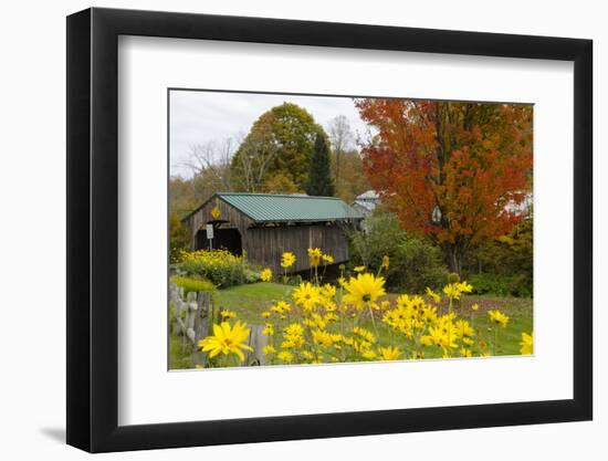 USA, Vermont, Waterville. Church Street Covered Bridge in Fall-Bill Bachmann-Framed Photographic Print