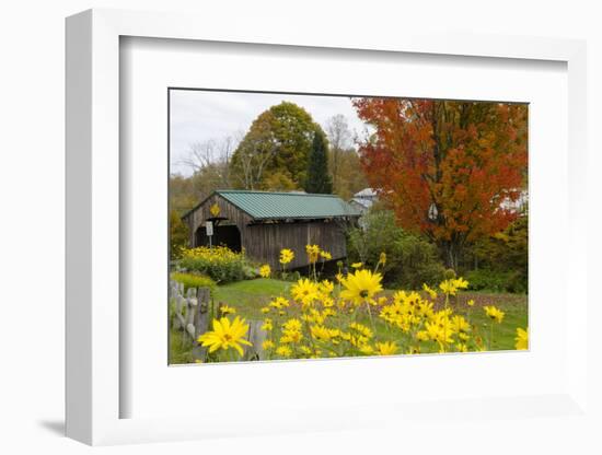 USA, Vermont, Waterville. Church Street Covered Bridge in Fall-Bill Bachmann-Framed Photographic Print