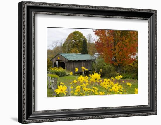 USA, Vermont, Waterville. Church Street Covered Bridge in Fall-Bill Bachmann-Framed Photographic Print