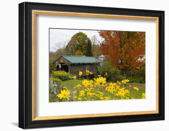 USA, Vermont, Waterville. Church Street Covered Bridge in Fall-Bill Bachmann-Framed Photographic Print