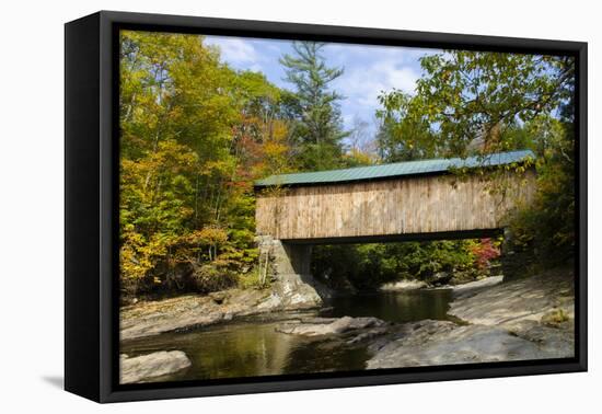 USA, Vermont, Waterville. Montgomery Covered Bridge with Fall Foliage-Bill Bachmann-Framed Premier Image Canvas