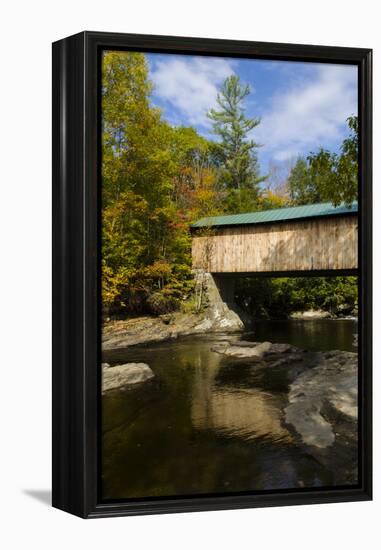 USA, Vermont, Waterville. Montgomery Covered Bridge with Fall Foliage-Bill Bachmann-Framed Premier Image Canvas