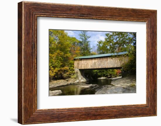 USA, Vermont, Waterville. Montgomery Covered Bridge with Fall Foliage-Bill Bachmann-Framed Photographic Print