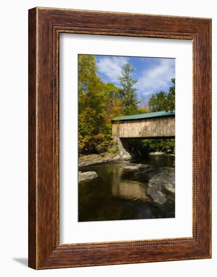 USA, Vermont, Waterville. Montgomery Covered Bridge with Fall Foliage-Bill Bachmann-Framed Photographic Print