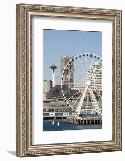 USA, WA, Seattle.Great Wheel on Pier 57 and cityscape.-Trish Drury-Framed Photographic Print