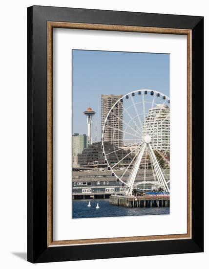 USA, WA, Seattle.Great Wheel on Pier 57 and cityscape.-Trish Drury-Framed Photographic Print