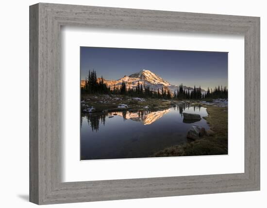 USA, WA. Tarn in Spray Park reflects Mt. Rainier at sunset in Mt. Rainier National Park.-Gary Luhm-Framed Photographic Print