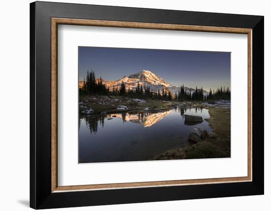 USA, WA. Tarn in Spray Park reflects Mt. Rainier at sunset in Mt. Rainier National Park.-Gary Luhm-Framed Photographic Print