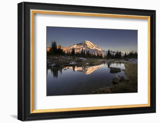 USA, WA. Tarn in Spray Park reflects Mt. Rainier at sunset in Mt. Rainier National Park.-Gary Luhm-Framed Photographic Print